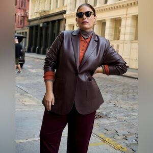 NWT S XL 14-16 Universal Standard Davis Leather Blazer Brulee